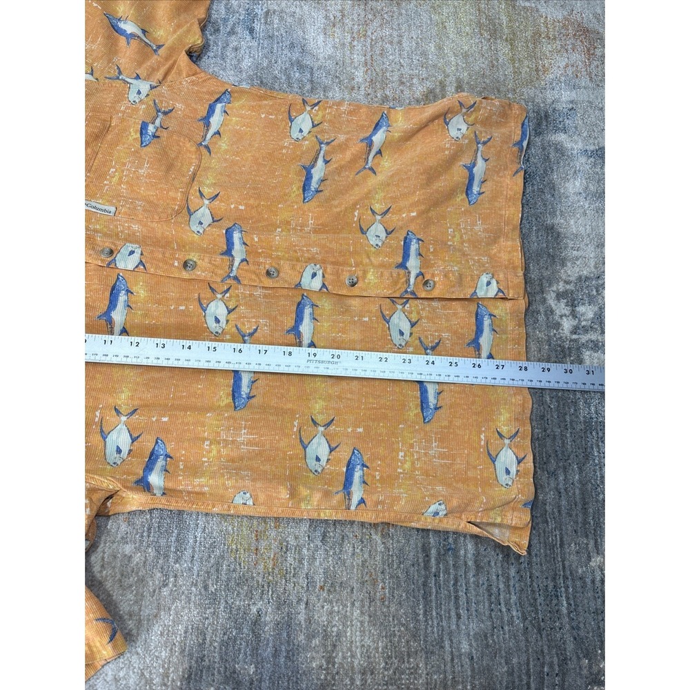 Men's Silk Nautical Fish Print Button Up Shirt Coastal Beach Orange Medium - Picture 5 of 8